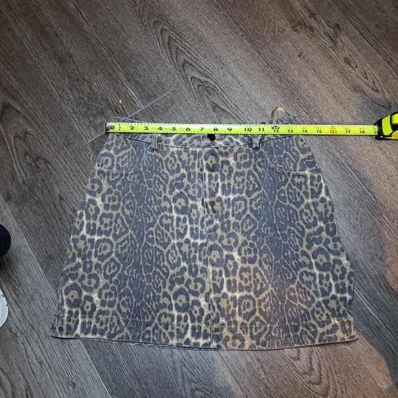 She+Sky Cognac Leopard Print Denim Mini Skirt - Picture 4 of 7